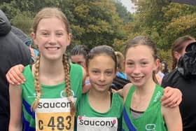 Harriers' U13 girls - from left,Isla Millns, Evie Clifton and Charley Whysall.