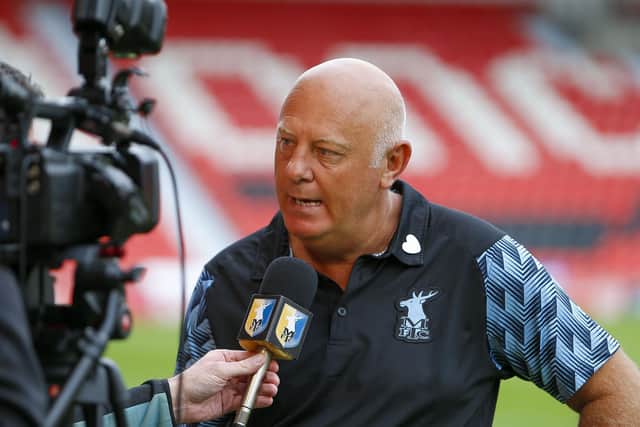 Andy Garner speaks to the media post-match. Photo by Chris Holloway / The Bigger Picture.media