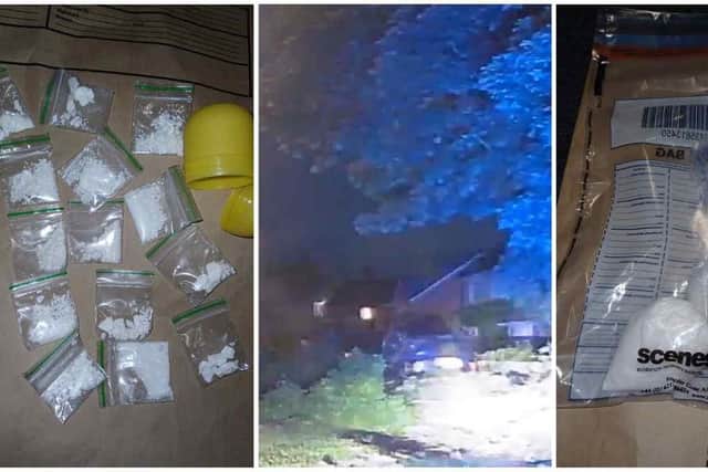 Three suspects were arrested after a car flipped over at speed and a drugs stash was then discovered on board.