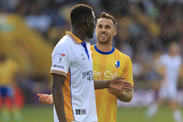 Mansfield Town goalscorer Lee Gregory is all smiles during Saturday's win over Shrewsbury Town at the One Call Stadium. Photo by Chris & Jeanette Holloway/The Bigger Picture.media
