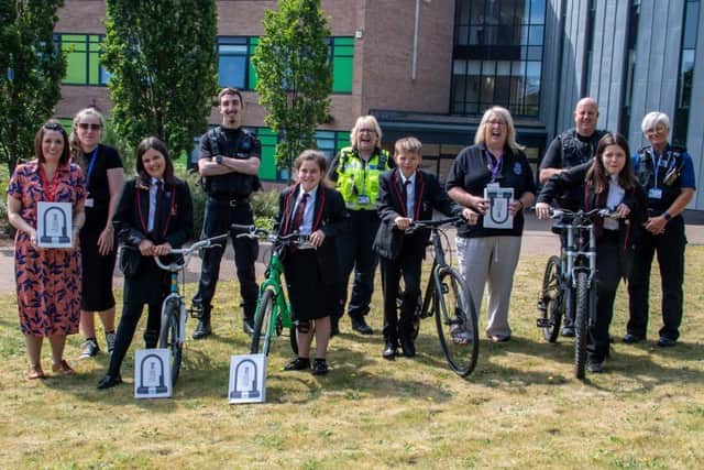 The Samworth Church Academy staff and students with visitors from Nottinghamshire Police and Mansfield Council. Picture: Lou Brimble