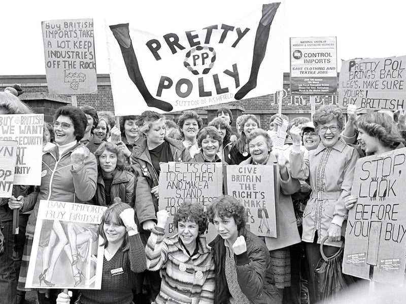 A protest aimed at encouraging people to buy local takes place outside Pretty Polly in Sutton in 1981.