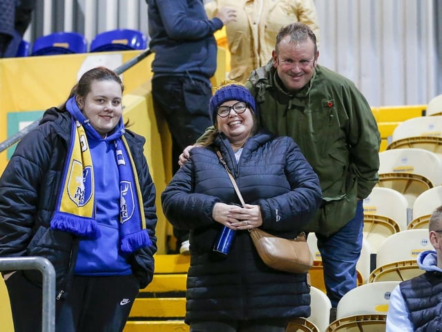 Mansfield Town fans watching the draw with Wrexham.