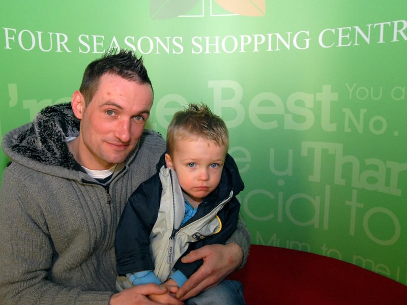 Keith Hart and his two year old son Kai recorded a video Mother's Day Message at the Four Seasons shopping centre in 2010.