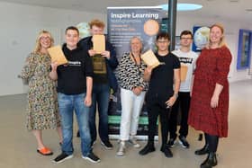 Inspire Learning Study Programme learners collect and celebrate GCSE results. 
Staff and pupils celebrate.