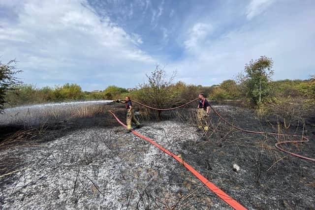 Masses of blackened ground remains after the fire.
