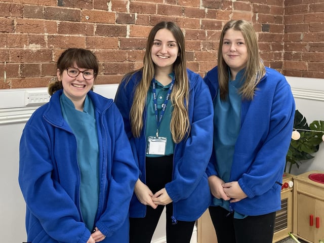 The nursery management team of from left, third-in-charge Shannon Lapko, manager Bethany Pearson and deputy Brianna Hawley. 
Little Lambs Day Nursery in Kirkby is celebrating a good Ofsted report.