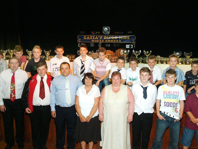 Team captains and committee members of the Chad Youth League line up for a photo before the start of their presentation evening held at Kirkby's Festival Hall in 2008.