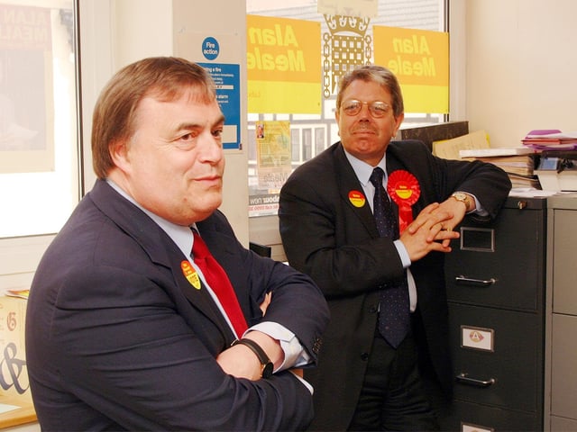 John Prescott's visit during the general election, pictured with former MP Sir Alan Meale