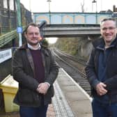 Coun Jason Zadrozny and Coun Matthew Relf at Kirkby Station