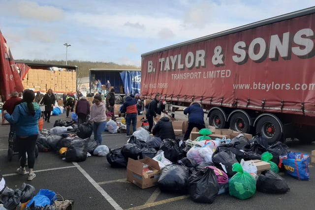 Droves of people turned up at the Taylor's Transport depot to bring aid items or pay their thanks to Taylors. Many helped load another trailer, as full-truck No 5 was destined for Poland to be distributed to help the people of Ukraine.
