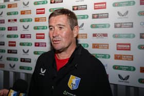 Mansfield Town manager Nigel Clough post match interview. Picture by Chris & Jeanette Holloway / The Bigger Picture.media