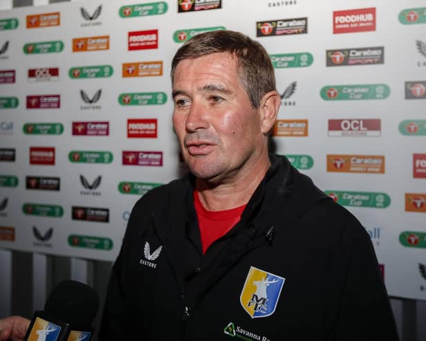 Mansfield Town manager Nigel Clough post match interview. Picture by Chris & Jeanette Holloway / The Bigger Picture.media