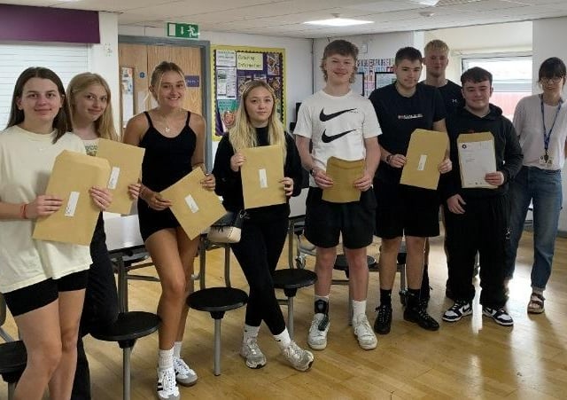 Students collecting their A Level results at Sutton Community Academy this morning.