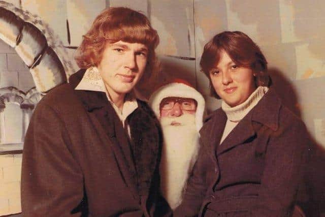 Yvette Price-Mear and her best friend Edwin Horne - fondly known as Edmund or Eddy when they were aged 16, pictured with Santa.