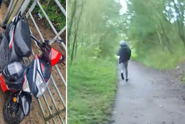 A man who attempted to escape from police on a stolen moped was caught after he got stuck down an alleyway. Image issued by Nottinghamshire Police.