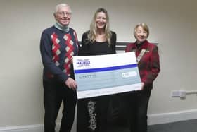 President Karen Johnson, right, and John Whiteley, leader of Mansfield Rotary’s Community, Vocational and Youth Team, present £750 to Hetty's chief executive, Debbie Knowles