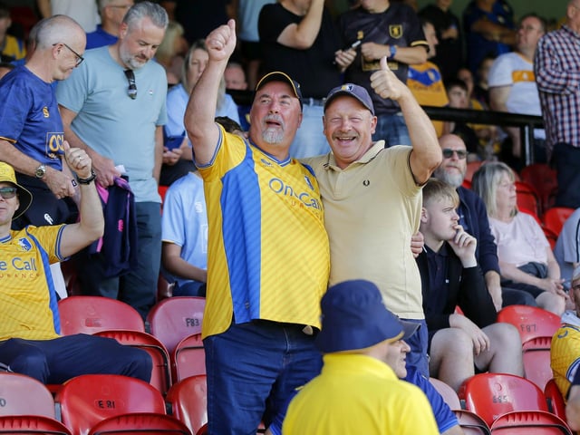 Mansfield fans at the Sky Bet League 2 match against Grimsby Town at Blundell Park, 19 August 2023.
Photo credit should read : Chris & Jeanette Holloway / The Bigger Picture.media