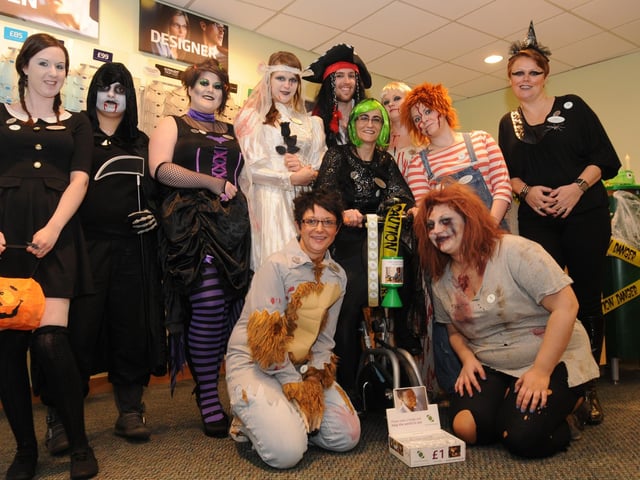 Staff at Mansfield Specsavers pictured during a 2011 Halloween event