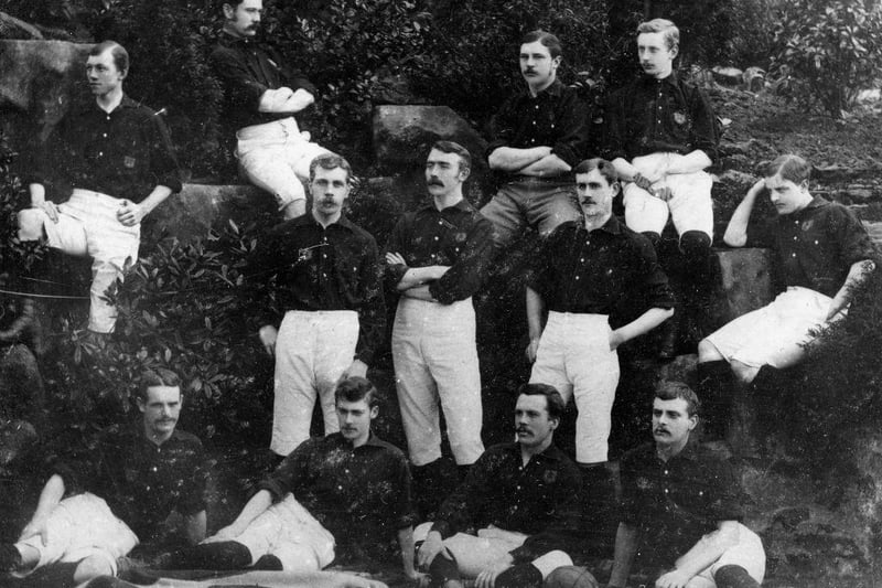 Nottingham Forest Football Club team photograph, 1884-1885. The team pictured after they won the Notts senior cup. Back (left to right): T Danks, CJ Caburn, SW Widdowson, Tinsley Lindley. Centre: H Billyfield, T Hancock, F Fox, A Ward. Seated: S Norman, JE Leighton, FW Beardsley, G Unwin. Forest also reached the semi-finals of the FA Cup in 1885.