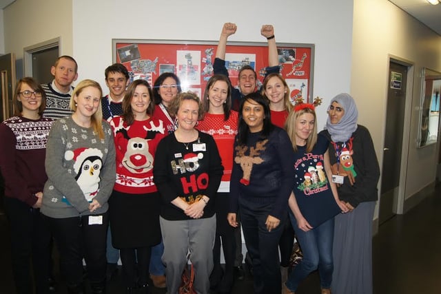 Staff at Silverdale School wearing their Christmas jumpers in 2014
