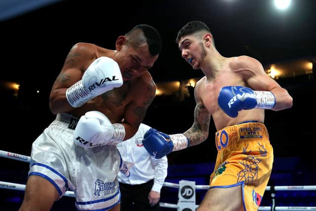 Nico Leivars in action at Nottingham Arena against Jose Hernandez last March.