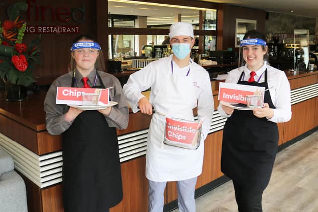 Left to right: catering and hospitality students Skye Jones, Byron Scott and Rhian Mayne.
