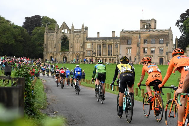 The Peloton approaches Newstead Abbey during stage four (Mansfield to Newark-on-Trent) of the 14th Tour of Britain 2017 on September 6, 2017.