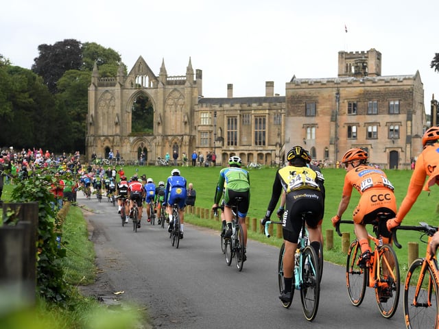 The Peloton approaches Newstead Abbey during stage four (Mansfield to Newark-on-Trent) of the 14th Tour of Britain 2017 on September 6, 2017.