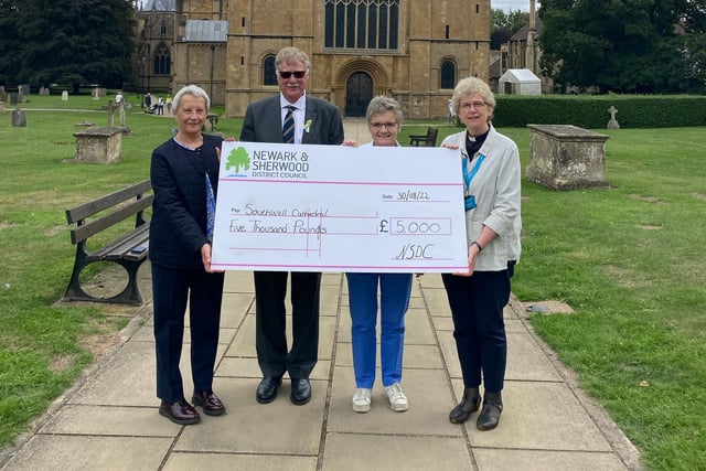 Southwell Minster received a cheque for £5,000 from the Community Grant Scheme set up by Newark and Sherwood District Council