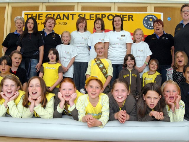 Brownies and Rainbows who took part in the Giant Sleepover at Ollerton in 2008