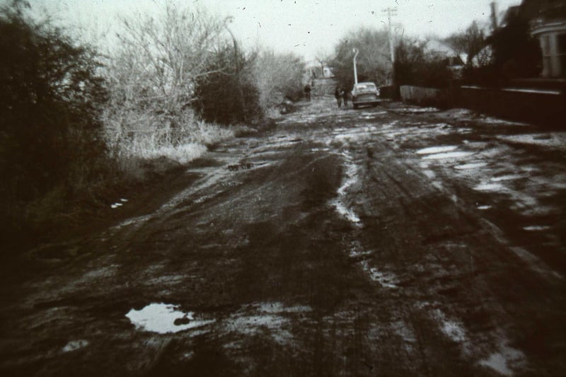 Brickhill Road pictured before it was adopted. You definitley needed your wellies on to climb it.