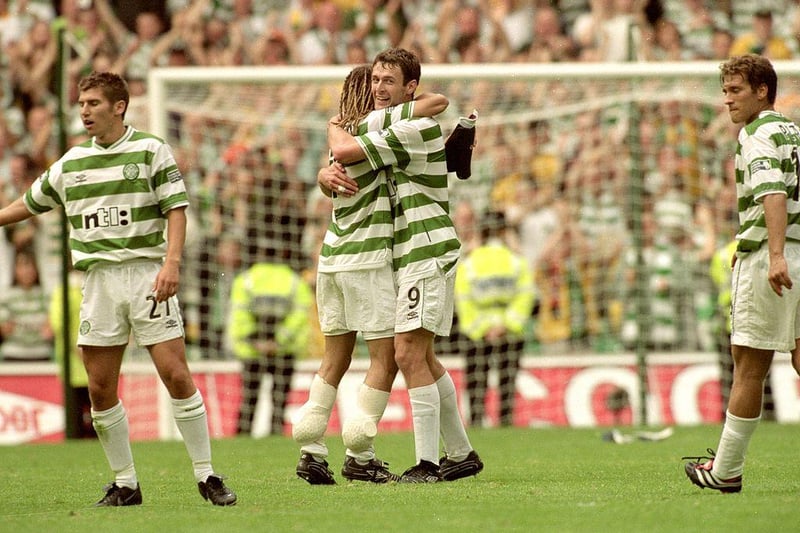 The Hoops kicked off the millennium with a thrashing against the Gers, helped in large part by braces from Henrik Larsson and Chris Sutton. 3-0 up inside 11 minutes, Celtic were simply irresistible that day. 

(Photo by Stu Forster /Allsport)