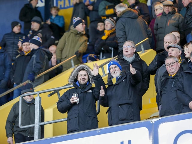 Stags fans watch the Sky Bet League 2 match against Crewe Alexandra at the One Call Stadium.