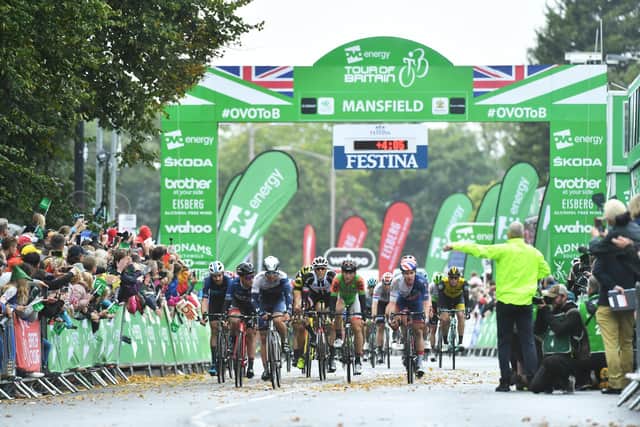 The finish of the Tour of Britain stage in Mansfield in 2018