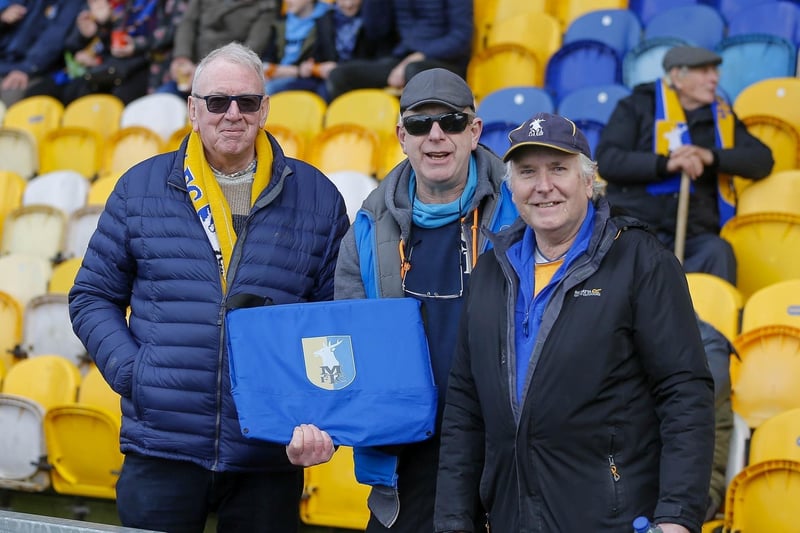 Mansfield Town fans ahead of the draw with Sutton United on 25 Mar 2023.