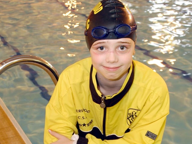 Chloe Gaynor pictured at the end of her 100 length swim at Sherwood Baths in 2007 to raise money for Children in Need.
