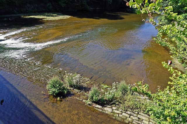 Water levels are low in the River Derwent, near Belper.