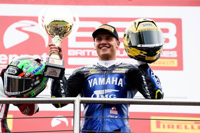 Kyle Ryde celebrates at Donington Park. Photo by Michael Hallam.