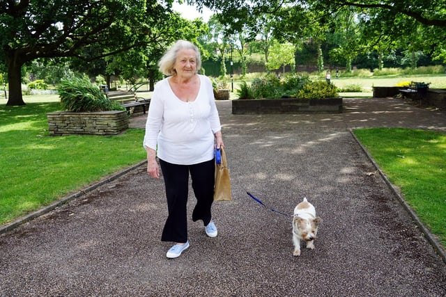 Celia Dilley taking her dog Bella for a walk.