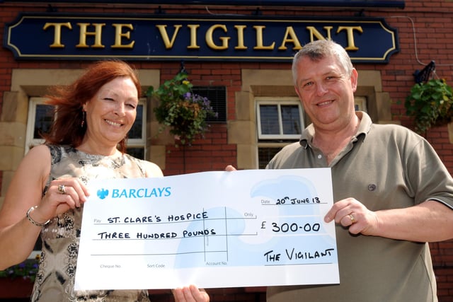 The Vigilant Pub landlord Steve Tomkins was pictured donating funds to St Clares Hospice in 2006.