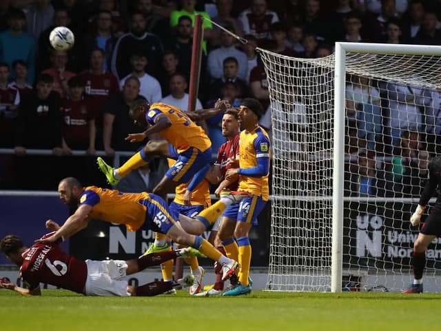 Action from last season's play-offs semi-final victory for Stags at Sixfields.