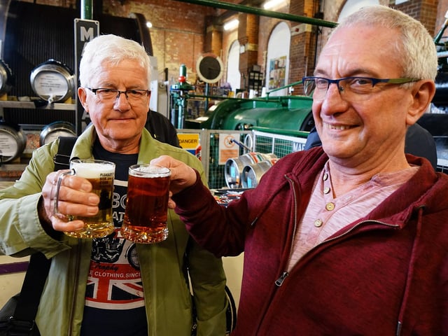 Beer drinkers Ivan Marlow and Rob Reader enjoying the festivities at Pleasley beer festival.