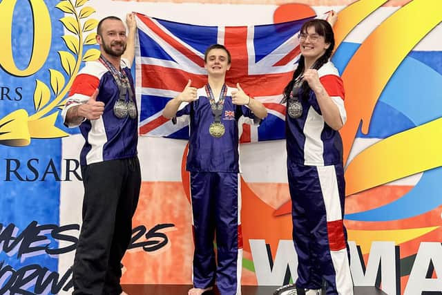 Raven's medal-winning Team GB trio Tom Price, Fletcher Harrison and Rosie Bennett.