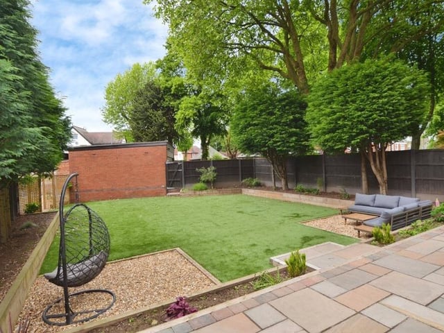 A view of the fully enclosed rear garden from the ground floor of the £650,000 Mansfield property.