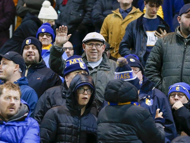 Stags fans at the Emirates FA Cup match against Wrexham AFC at The One Call Stadium, 04 Nov 2023
Photo credit : Chris & Jeanette Holloway / The Bigger Picture.media:Mansfield Town fans before the defeat to Wrexham.