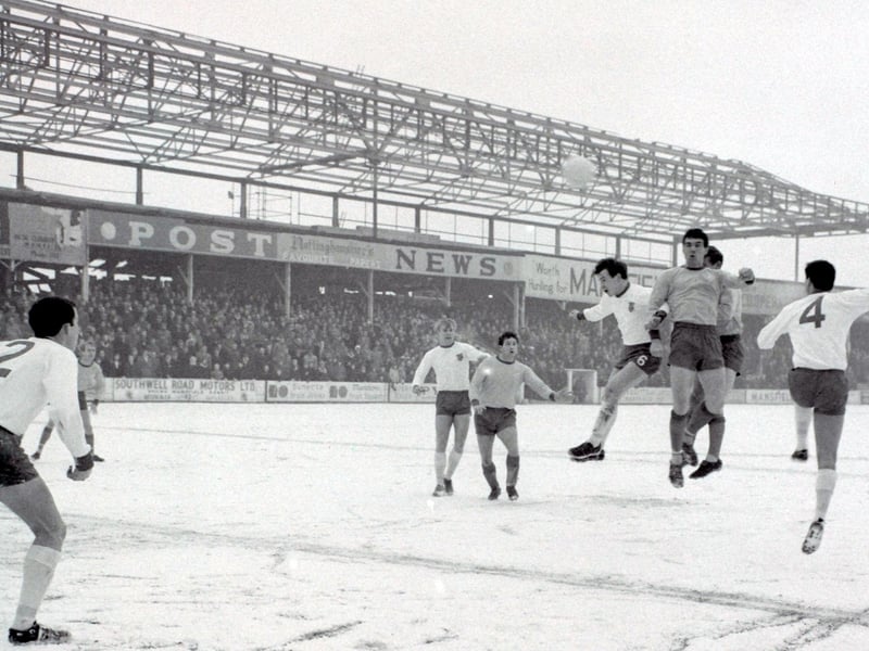 Stags v Walsall in Jan 1966 as the snow hits Mansfield.
