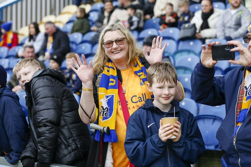 Mansfield Town fans enjoy the win over Gillingham.