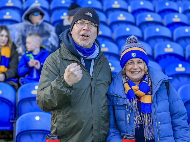 Mansfield Town fans ahead of the draw with Colchester United.