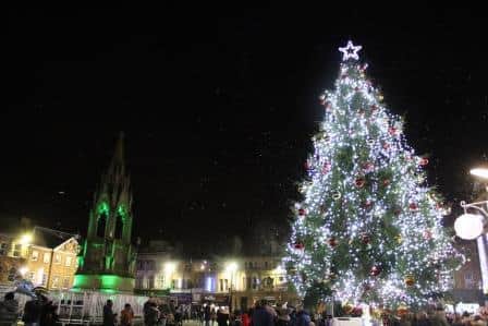 A spectacular Christmas tree lights up Mansfield town centre.